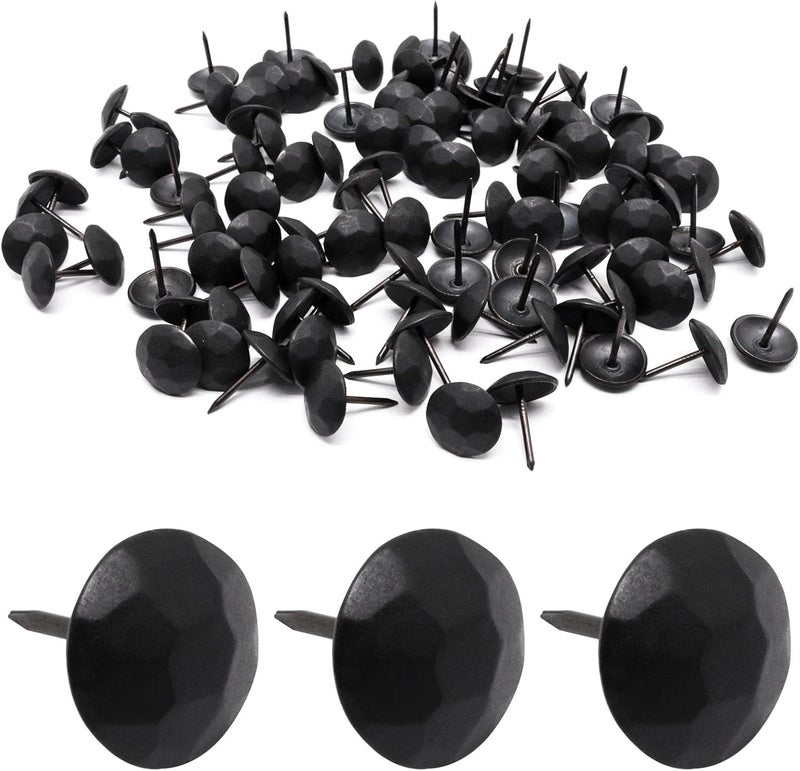 BUXIMN 110pcs Upholstery Tacks, Metal Upholstery Nails for Wood Unique Decorative Nails Thumb Tacks Upholstery Pins Vintage Furniture Tacks Upholstery Nails (15x20mm, Matte Black) - Image 1